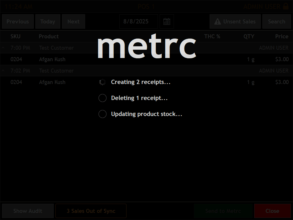METRC sales sync interface showing smart retries and automatic reconciliation